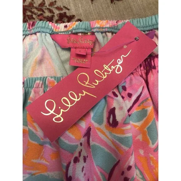 NWT Lilly Pulitzer Esmeray Midi 2PC Set Puff Sleeve Surf Blue Bonita Blooms Sz L - Picture 10 of 16